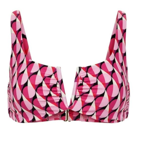 Bikini Swimsuit Top Pink Black White Geometric Print V-Wire Woman's S 4/6 LR112 - Picture 3 of 8